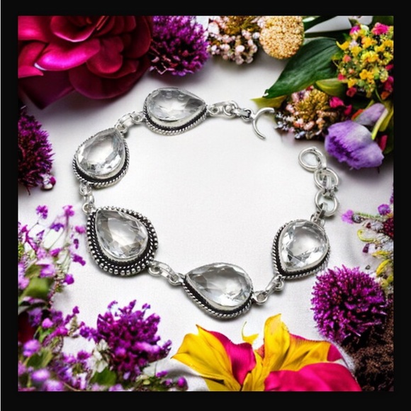 White Topaz Gemstone Handcrafted In India Toggle Bracelet Size 7-8” New W Tags - Picture 6 of 12